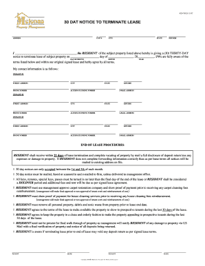 30 Day Notice to Terminate Lease