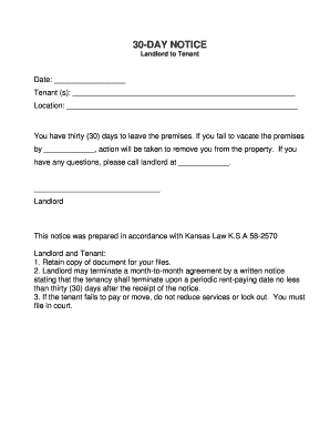 30-Day Notice Landlord to Tenant