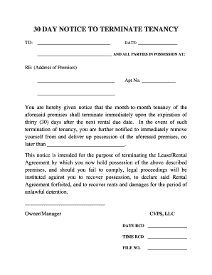 30 Day Notice to Terminate Tenancy