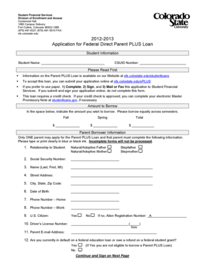 Federal Direct Parent PLUS Loan Application