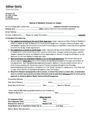 Notice of Resident’s Intent to Vacate