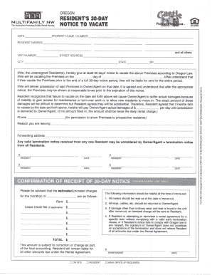 Oregon 30-Day Notice to Vacate