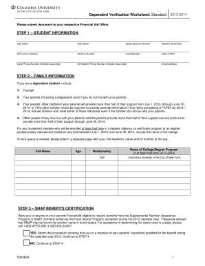Dependent Verification Worksheet