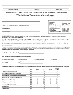 Columbia University School of the Arts Letter of Recommendation