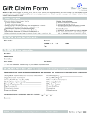 Pet Health Insurance Gift Claim Form