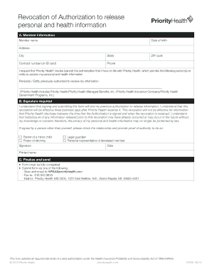 Revocation of Authorization to Release Personal and Health Information