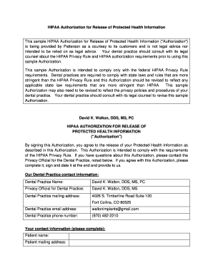 HIPAA Authorization for Release of Protected Health Information