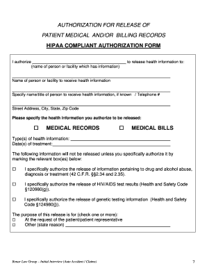 HIPAA Authorization for Release of Patient Medical and Billing Records