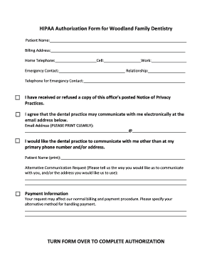 HIPAA Authorization Form for Woodland Family Dentistry