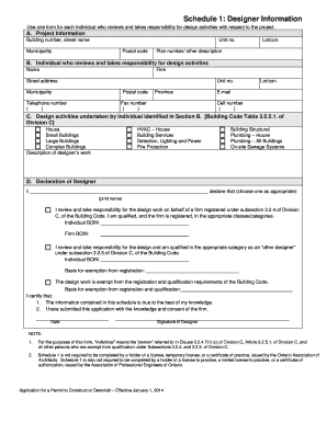 Schedule 1 Designer Information Form
