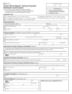 Texas Vendor Direct Deposit Authorization Form