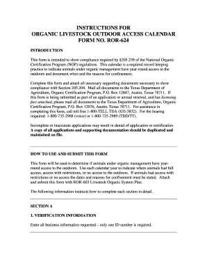 Organic Livestock Outdoor Access Calendar Form ROR-624