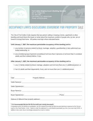 Occupancy Limits Disclosure Statement for Property Sale
