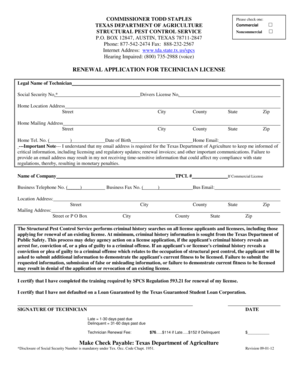 Texas Technician License Renewal Application