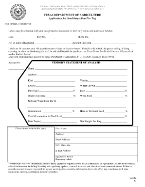 Texas Seed Inspection Fee Tag Application
