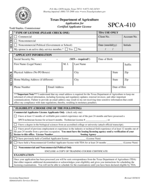 Texas Certified Applicator License Application