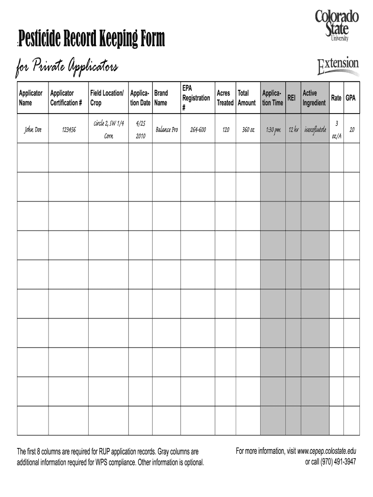 Pesticide Record Keeping Template Fill Online, Printable, Fillable