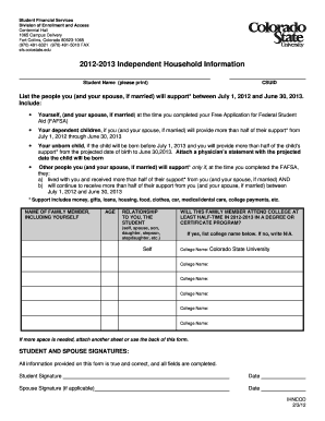 2012-2013 Independent Household Information Form