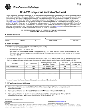 2014–2015 Independent Verification Worksheet