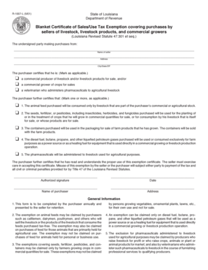 Louisiana Sales/Use Tax Exemption Certificate for Livestock and Growers