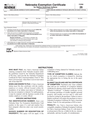 Nebraska Exemption Certificate for Native American Indians
