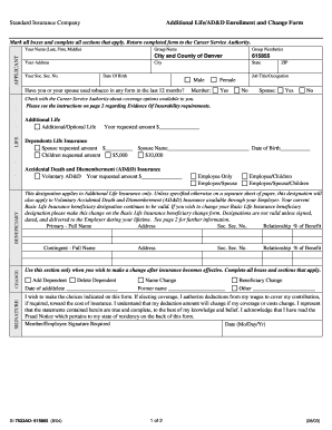 Standard Insurance Additional Life/AD&D Enrollment Form