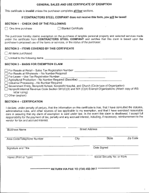 General Sales and Use Certificate of Exemption