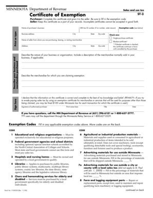 Minnesota Sales Tax Exemption Certificate