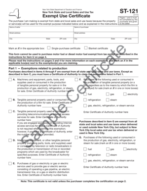 New York State Sales Tax Exempt Use Certificate