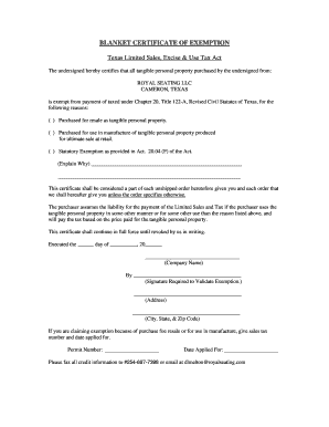 Texas Blanket Certificate of Exemption