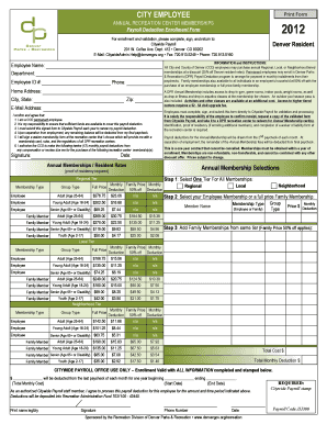 City Employee Annual Recreation Center Membership Payroll Deduction Form