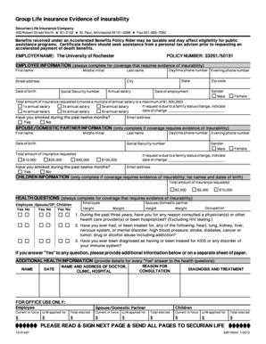 Group Life Insurance Evidence of Insurability
