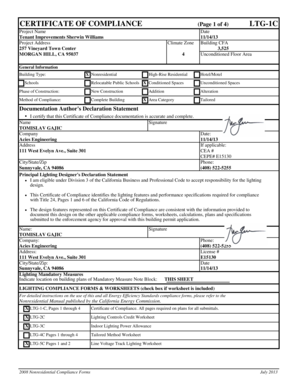California Certificate of Compliance for Lighting