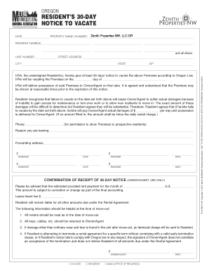 Oregon 30-Day Notice to Vacate