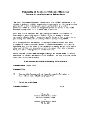 University of Rochester Student Account Information Release Form