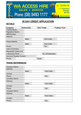 30 Day Credit Application Form