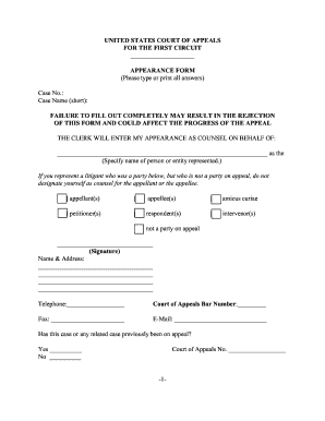US Court of Appeals Appearance Form