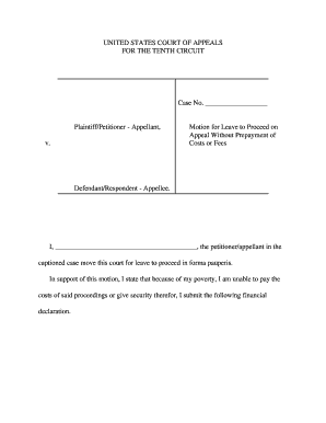 Motion for Leave to Proceed on Appeal Without Prepayment of Costs or Fees