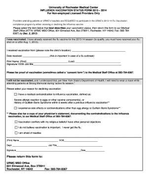 Influenza Vaccination Status Form