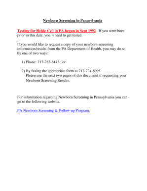 Pennsylvania Newborn Screening Results Request Form