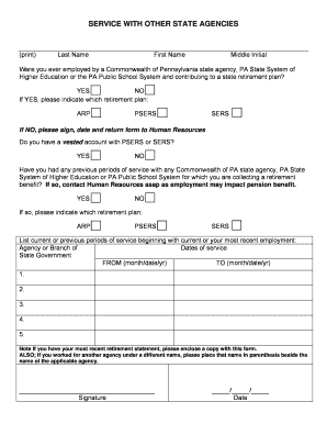 Pennsylvania State Agency Service Form