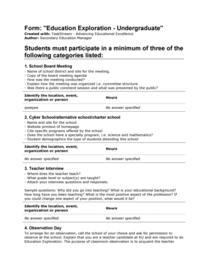 Education Exploration Undergraduate Form