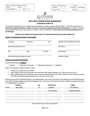 2014-2015 Verification Worksheet