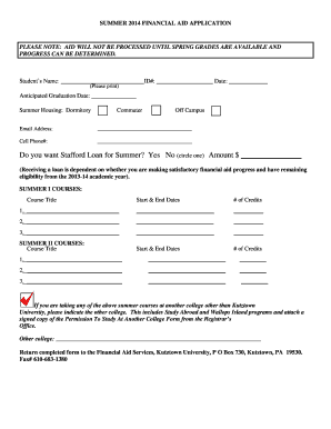 Summer 2014 Financial Aid Application