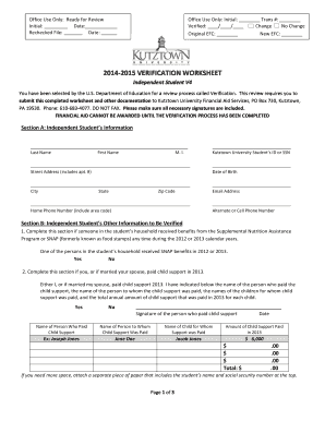 2014-2015 Verification Worksheet