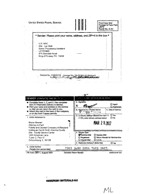 USPS Domestic Return Receipt Form