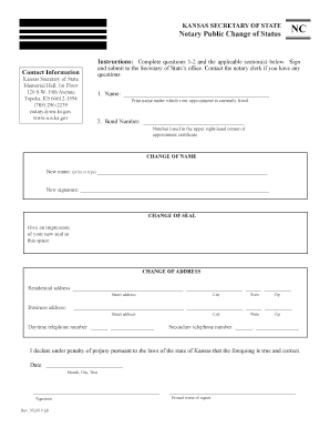 Kansas Notary Public Change of Status Form