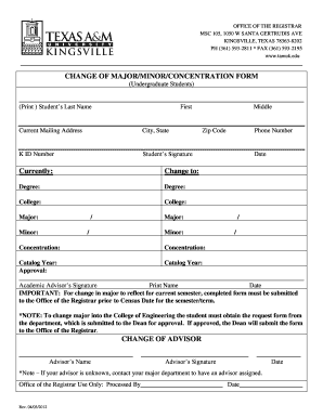 Change of Major/Minor/Concentration Form