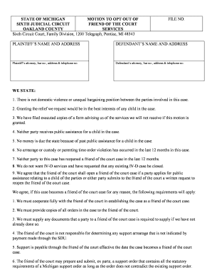 Michigan Motion to Opt Out of Friend of the Court