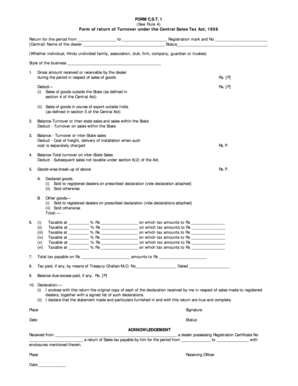 Central Sales Tax Return Form C.S.T. 1